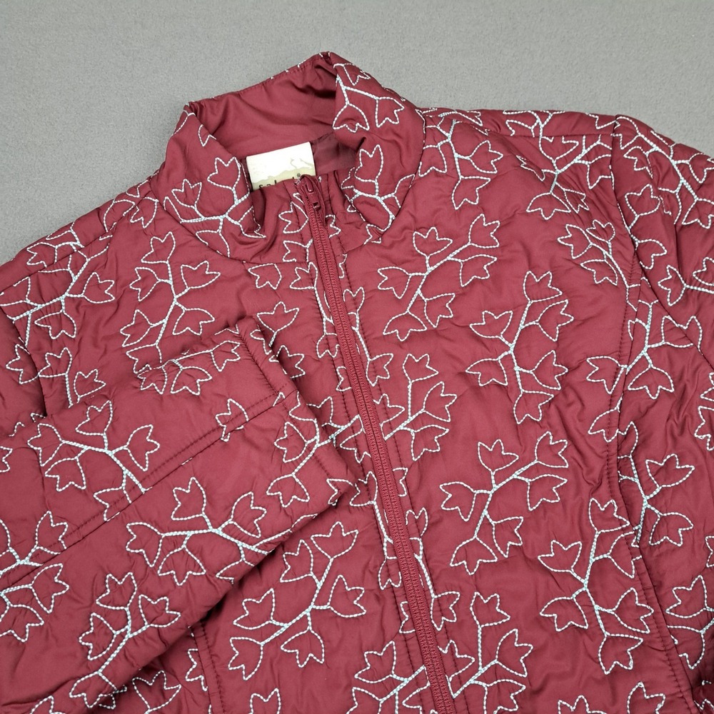 Vintage Embroidered Quilt Jacket Womens 10 Maroon Full‎ Zip Floral AOP